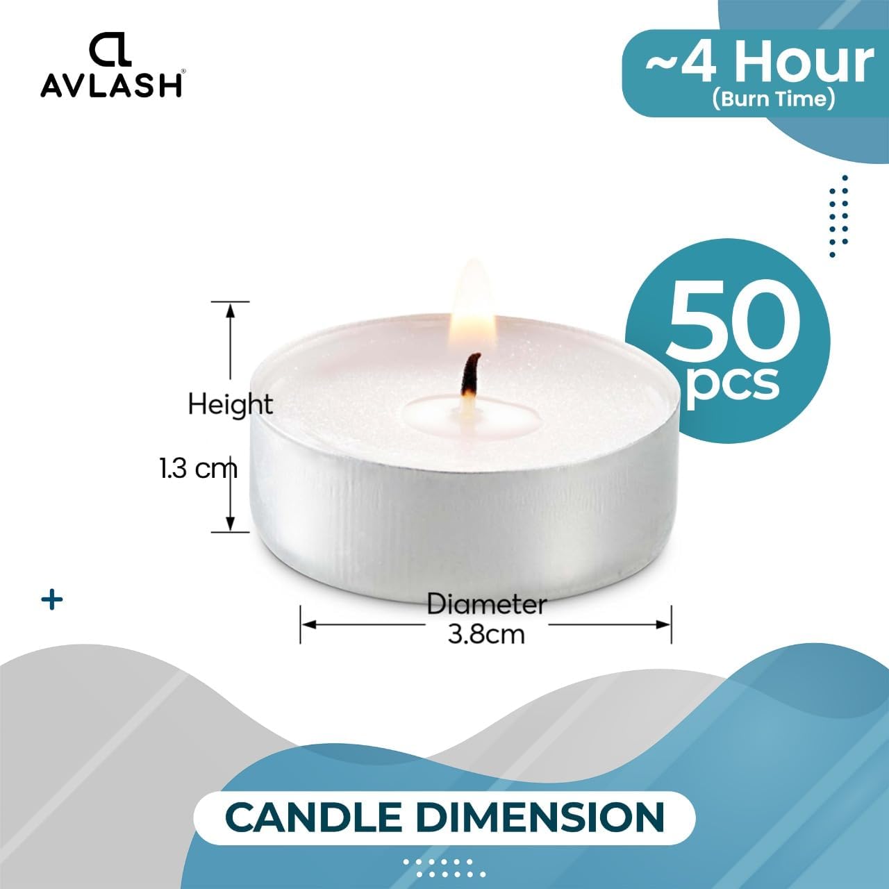 Avlash 4 Hour Unscented Tea Lights Pack of 50 Long Burning Candles