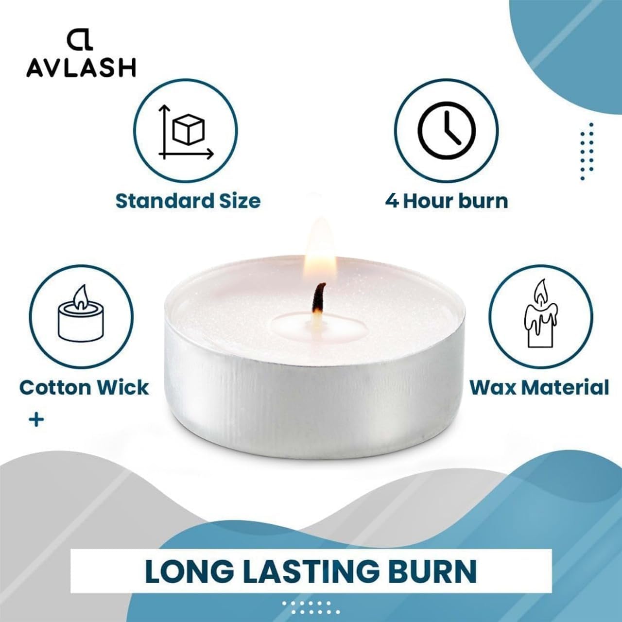 AVLASH Pack of 50 Unscented Tea Lights 4 Hour Burning Time Candles