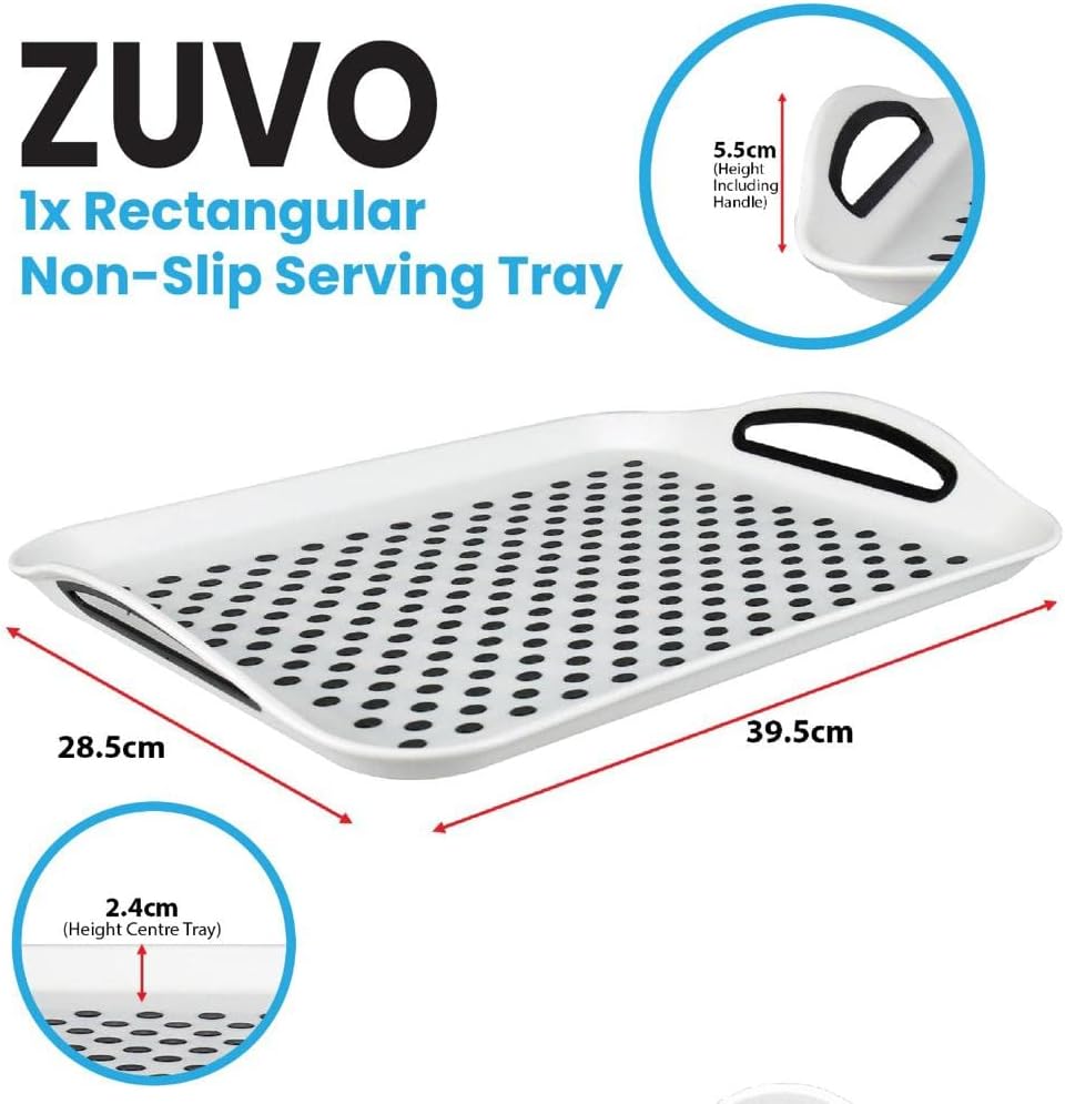 Zuvo Anti-Slip Serving Tray Set of 2 – BPA Free Plastic with Handles Black