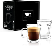 Zuvo Double Walled Glass Mugs Set of 2 Insulated Coffee Cups for Hot and Cold Drinks