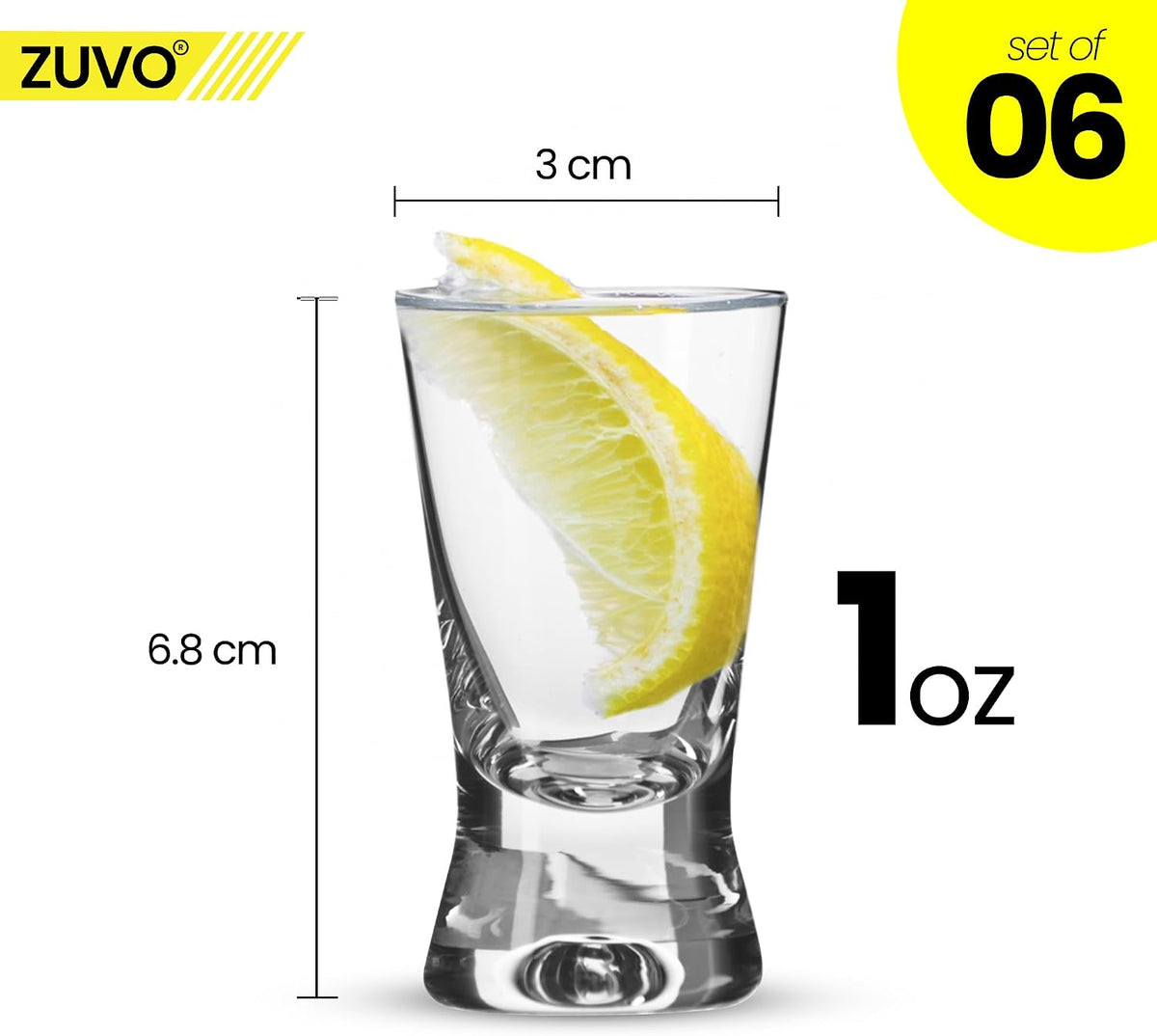 Zuvo 25ml Shot Glasses Set of 6, Clear Reusable Glass Shot Cups