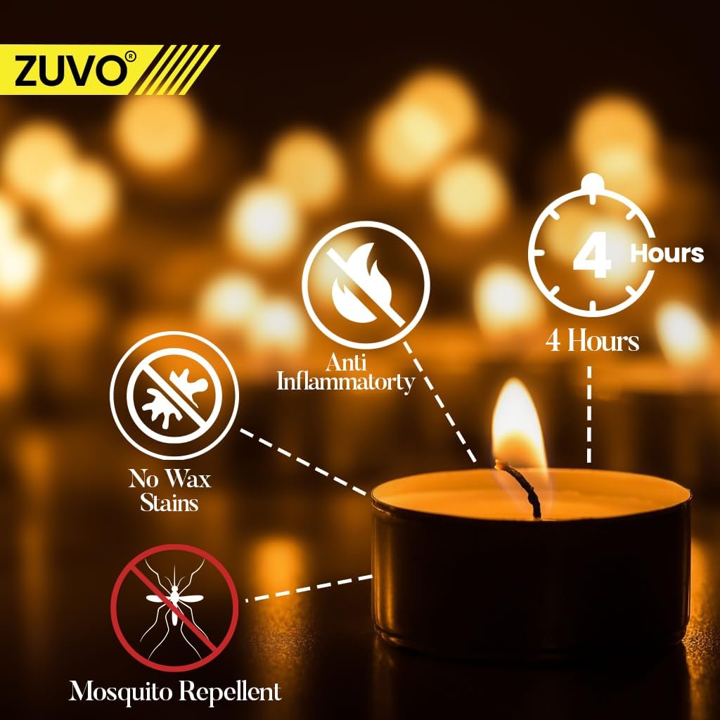 Citronella Tea Lights Candles (25 Pack) - 4 Hour Burn Tea Lights - Anti Mosquito Citronella Candles - 3.8 x 2.3 cm - 4hr - Zuvo [Energy Class A++], Yellow