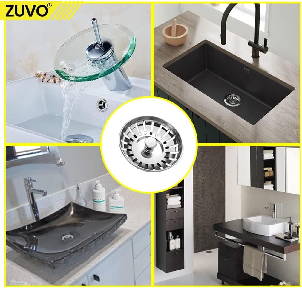 Sink Plug Replacement - 78 MM Kitchen Sink Strainer to Block Waste - Made with 304 Stainless Steel & Rust Free Sink Plug by Zuvo, Silver