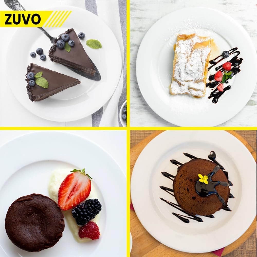 Zuvo White Ceramic Dinner Plates Set of 6 – 6 Inch Microwave Safe Rim Shape