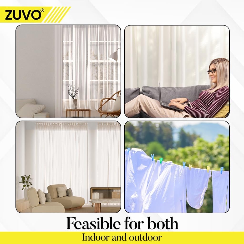 Zuvo Net Curtain Wire with Hooks and Eyes - 3 m Extra Strong Curtain Wire with 4 Hooks and Eyes - Perfect Curtain Wire Kit, White