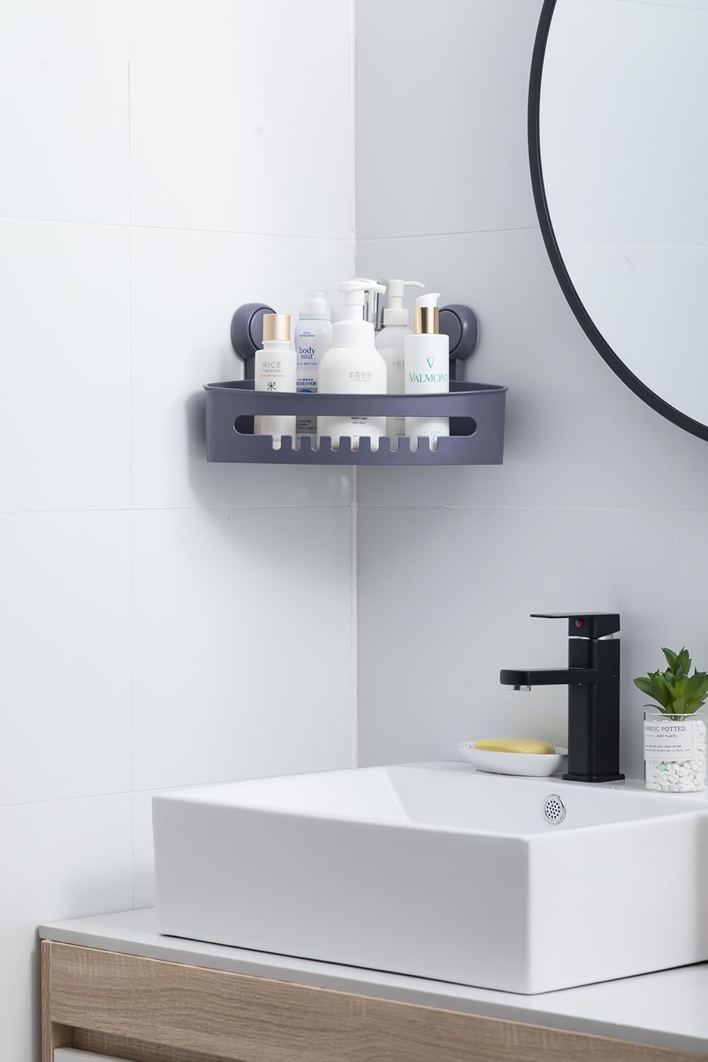 Zuvo No-Drill Shower Caddy – Suction Cup Bathroom Shelf, Grey