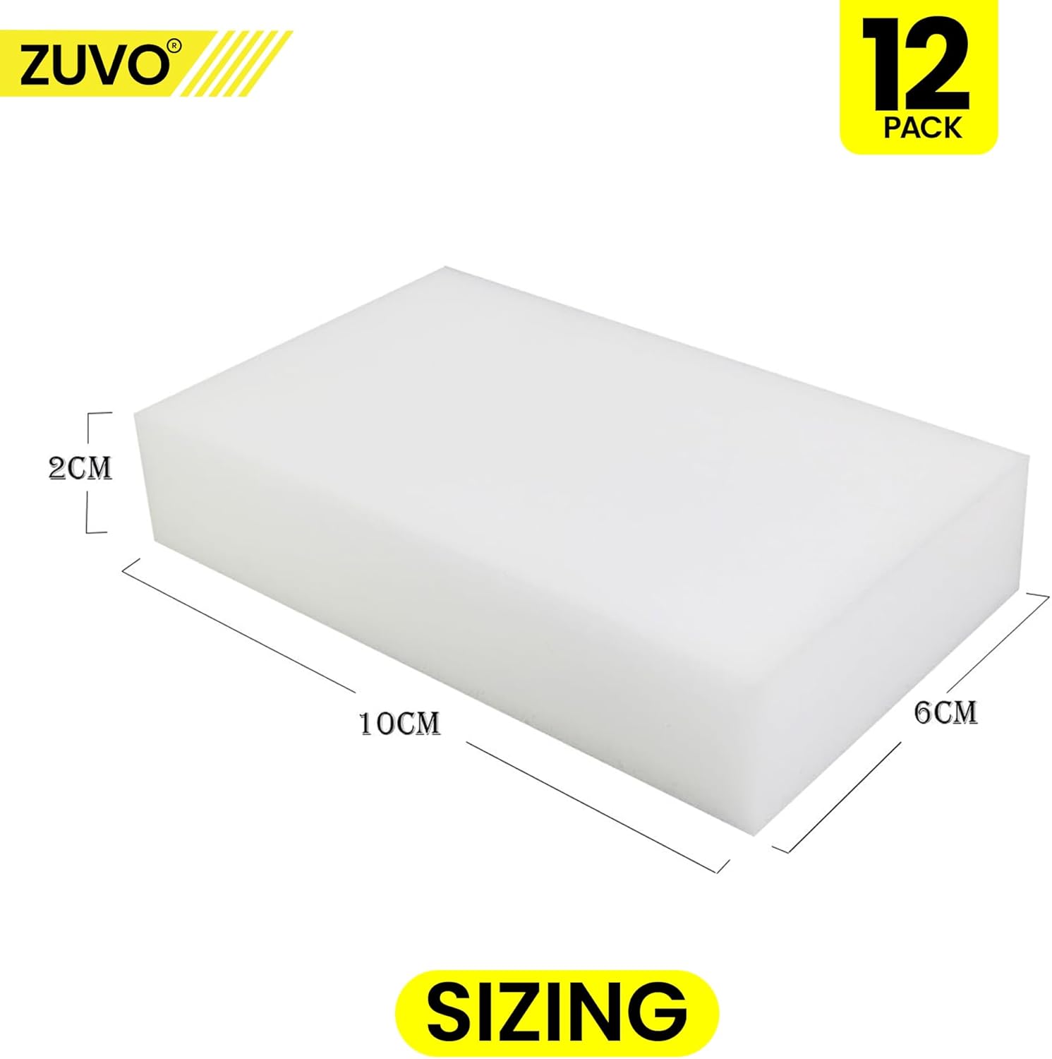 Zuvo Magic Eraser Sponge 12 Pack – Heavy Duty Eco Melamine Cleaning Pads