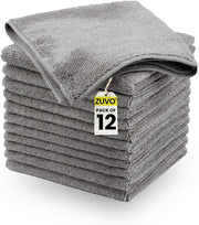 Zuvo Microfibre Cloths 12 Pack 32x32cm Grey Lint Free Cleaning Rags