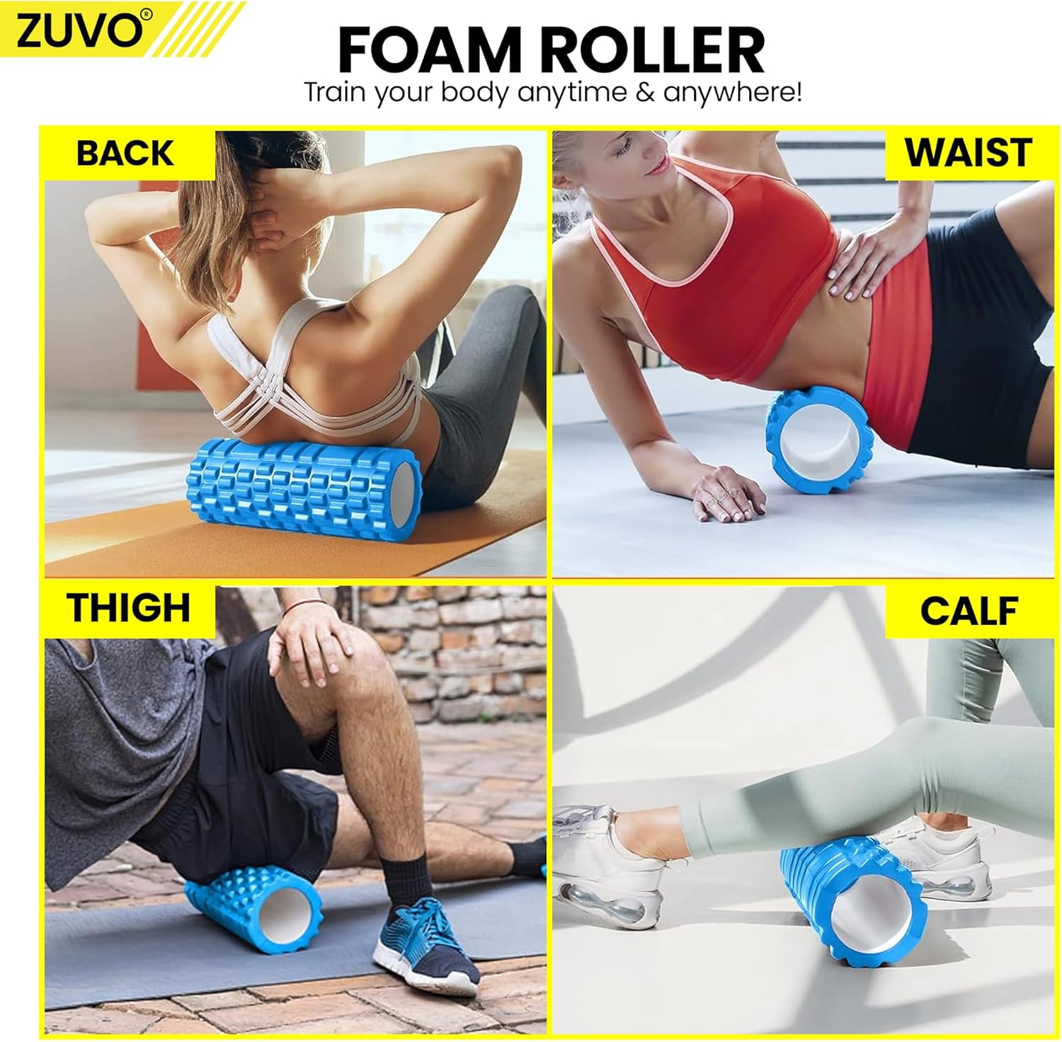 Zuvo Foam Roller Blue Lightweight Massage Tool for Muscles and Back