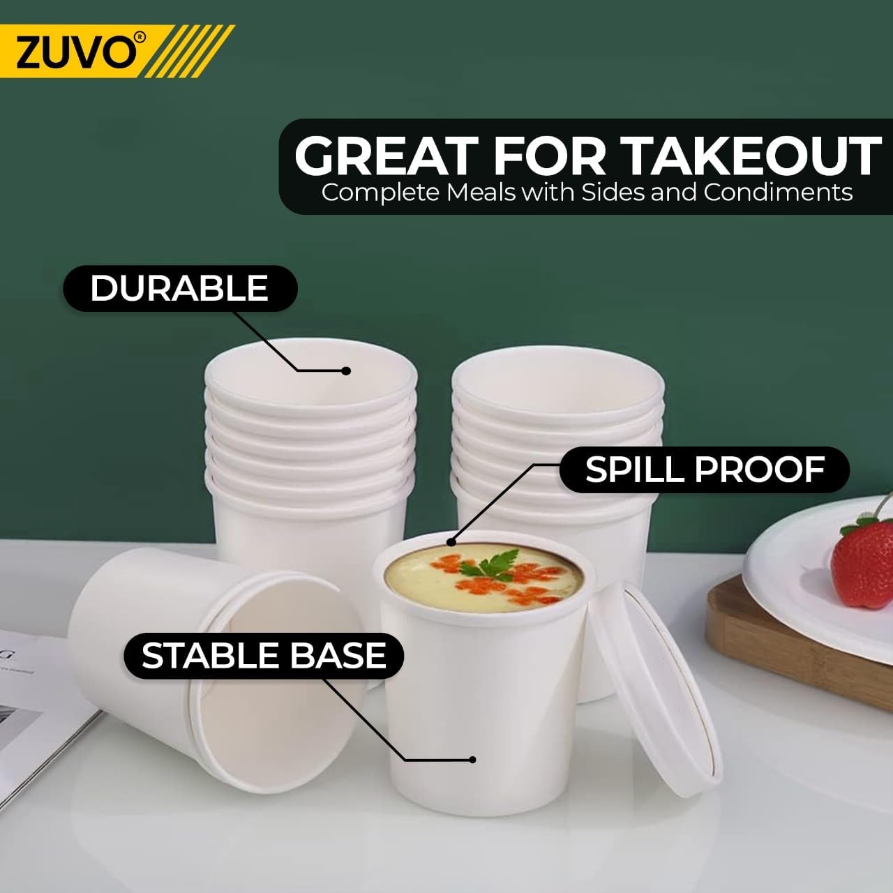 Zuvo 8oz Soup Containers with Lids – 25 Pack, Eco-Friendly, Leakproof, Microwave & Freezer Safe