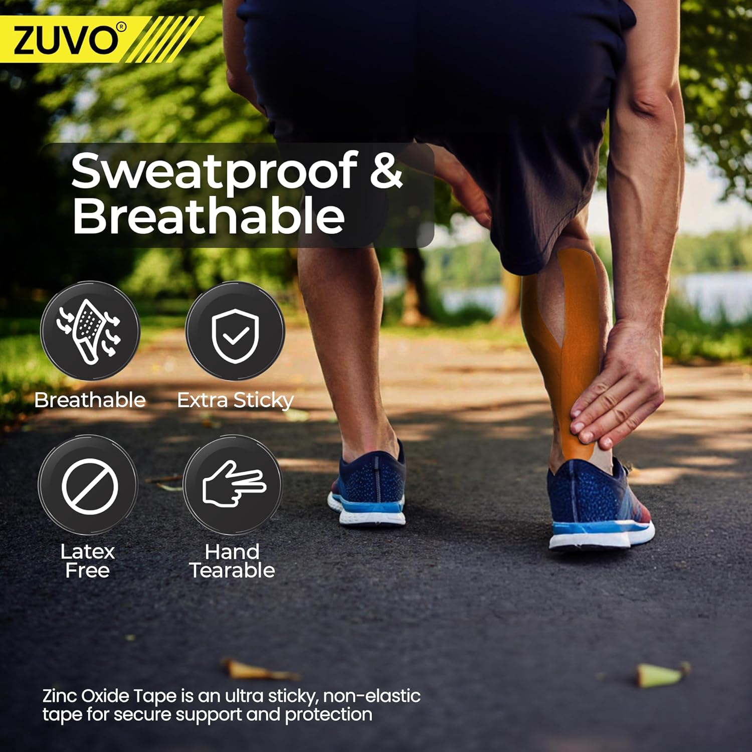 Zuvo Heavy Duty Zinc Oxide Sports Tape Durable Athletic Support 3 Rolls