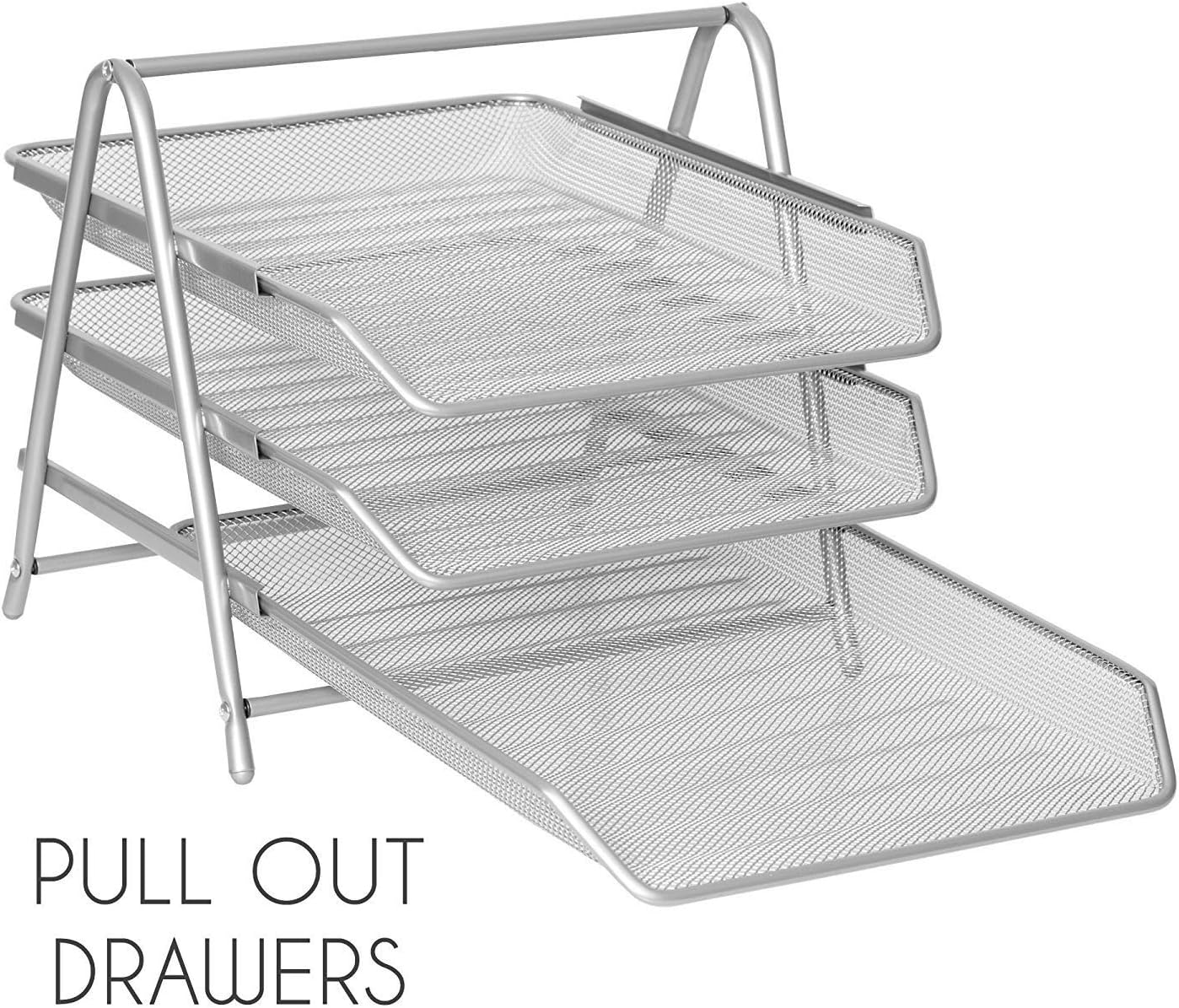 Zuvo Mesh Desk Organiser 3 Tier Silver Letter Tray for Office Storage