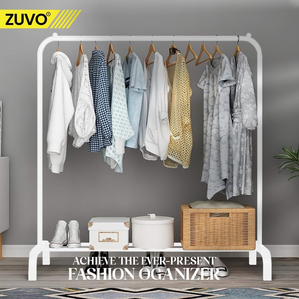 Zuvo Clothes Rail White 146x110x40cm Heavy Duty Rack with Bottom Shelf