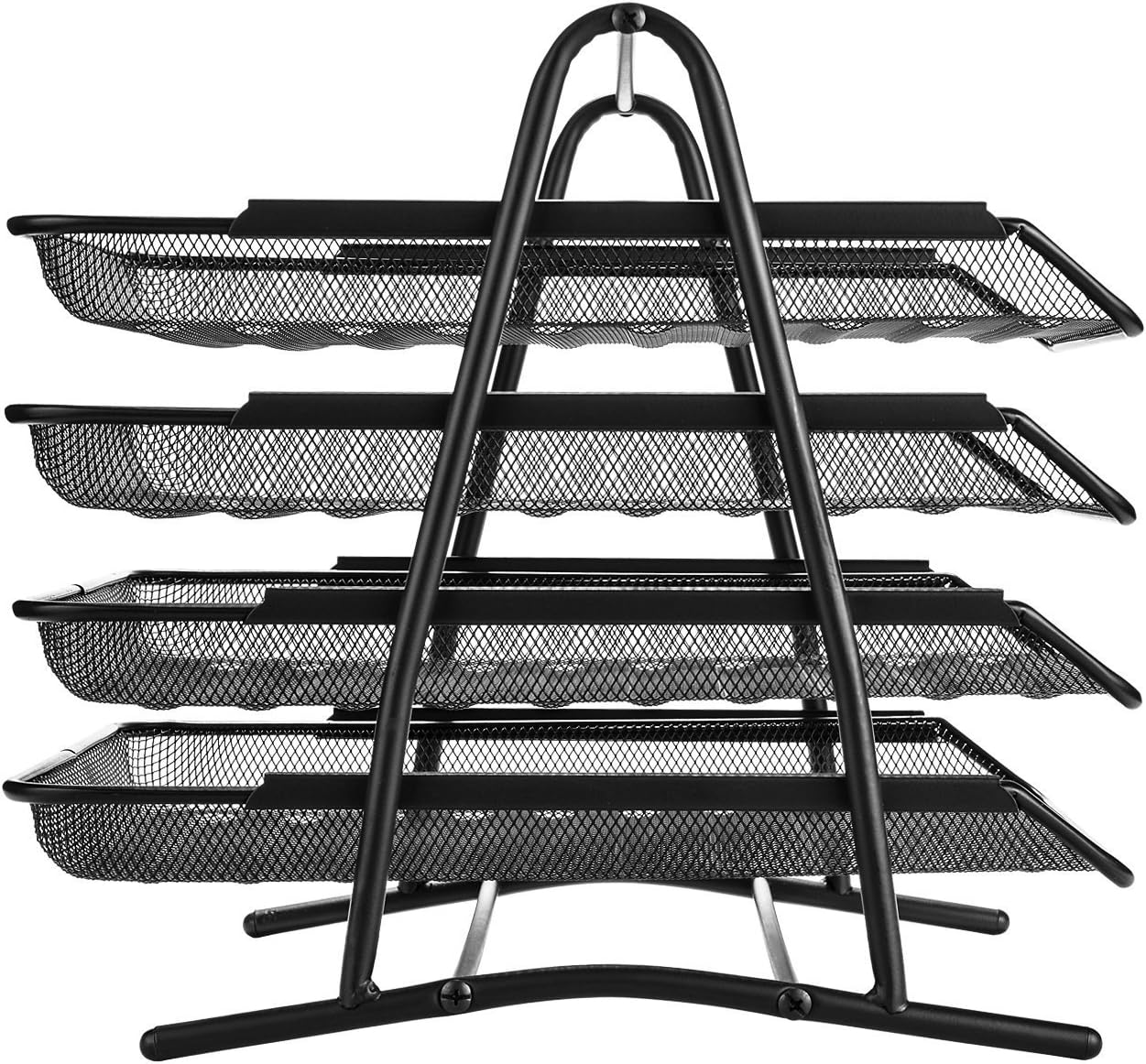 Zuvo Mesh Desk Organiser 4 Tier Black Letter Tray for Office Storage