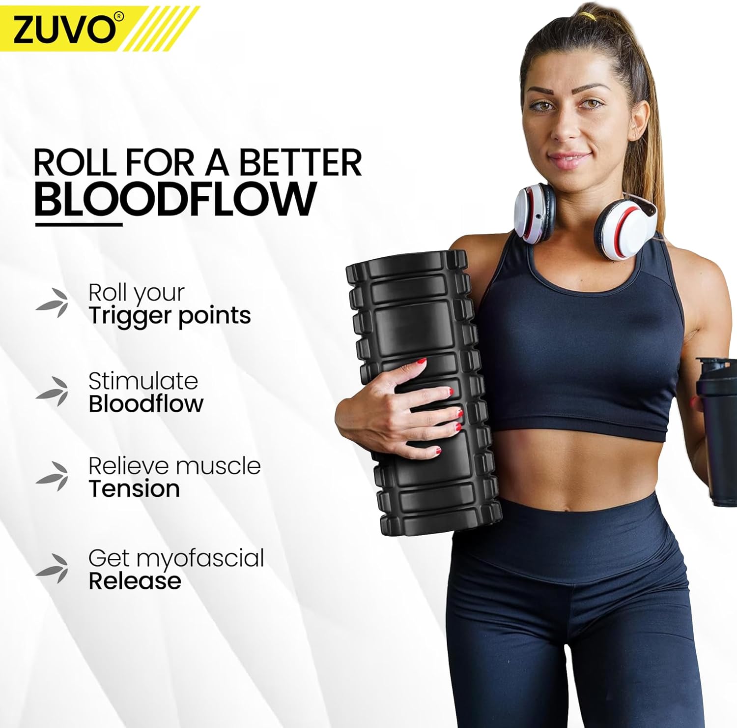 Zuvo Black Foam Roller Lightweight Muscle & Back Massage Tool