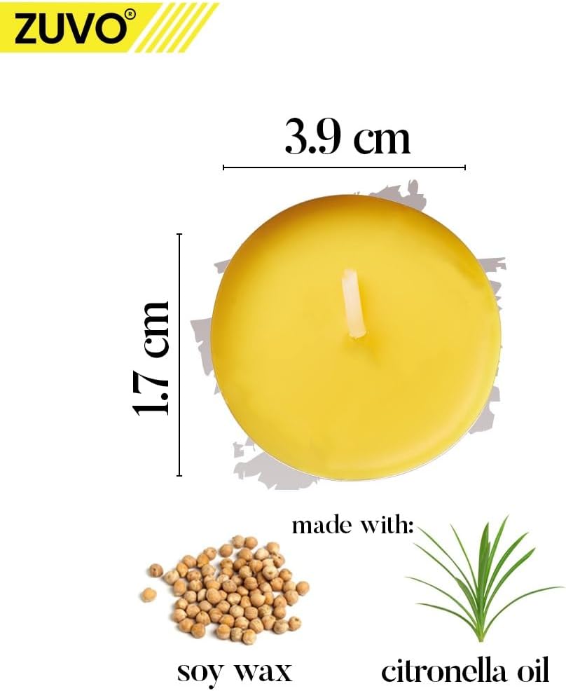 Zuvo Citronella Tea Light Candles 50 Pack 4 Hour Scented Insect Repellent