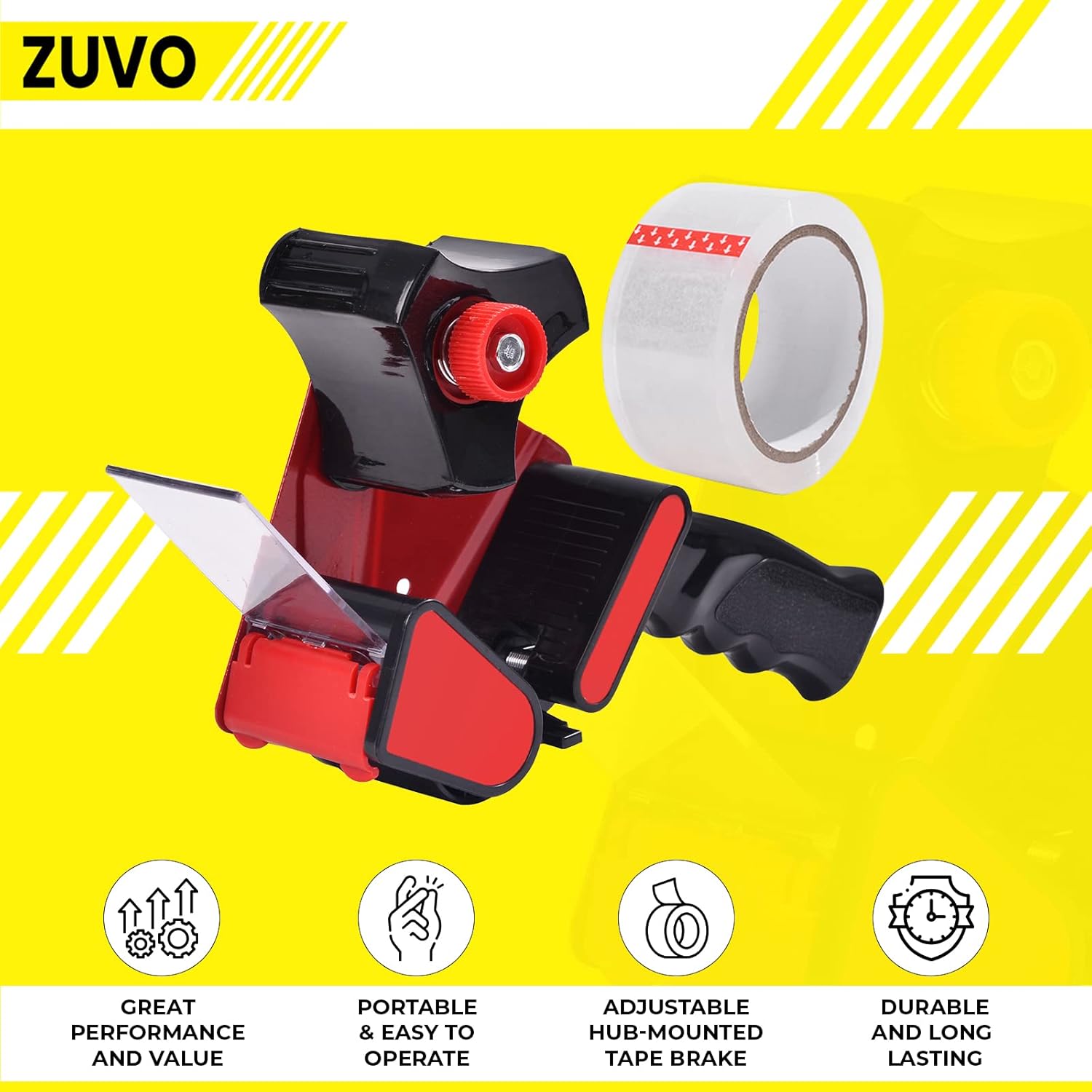 Zuvo Heavy Duty Tape Dispenser with 6 Rolls Clear Packing Tape 48mm