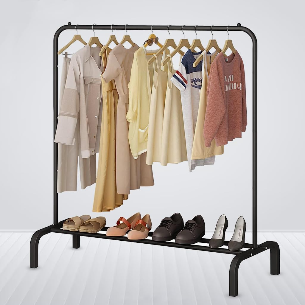 Zuvo Clothes Rail Black 146x110x40cm Heavy Duty Rack with Bottom Shelf