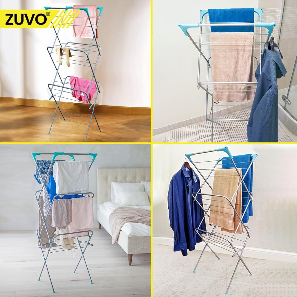 Zuvo Clothes Drying Rack, Stainless Steel, Silver, 24D x 24.2W x 57.9H CM