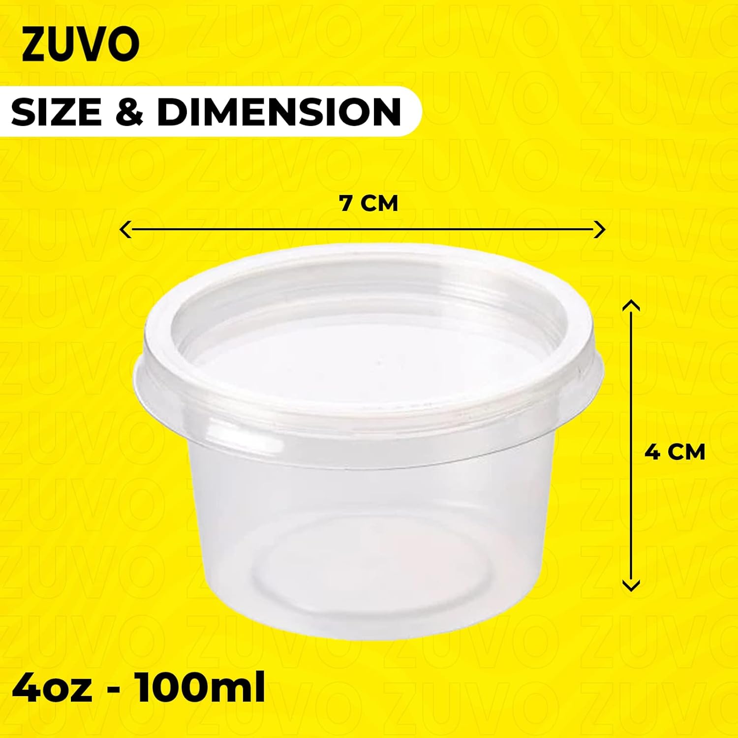 Zuvo Plastic Sauce Containers with Lids - 04 OZ (50 Pack) - Perfect Round Plastic Food Storage Containers for Sauce - Reusable, Leakproof Tubs, BPA Free, 12 x 14 cm