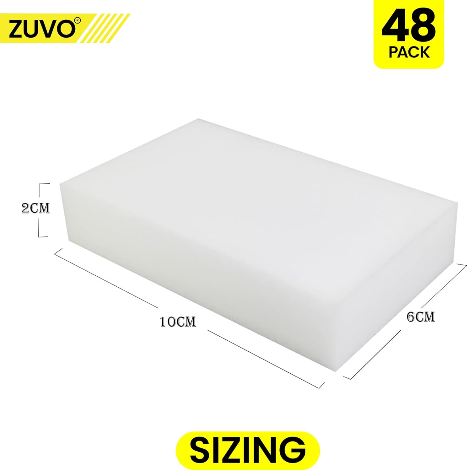 Zuvo Magic Eraser Sponge 48 Pack – Heavy Duty Eco Melamine Cleaning Pads