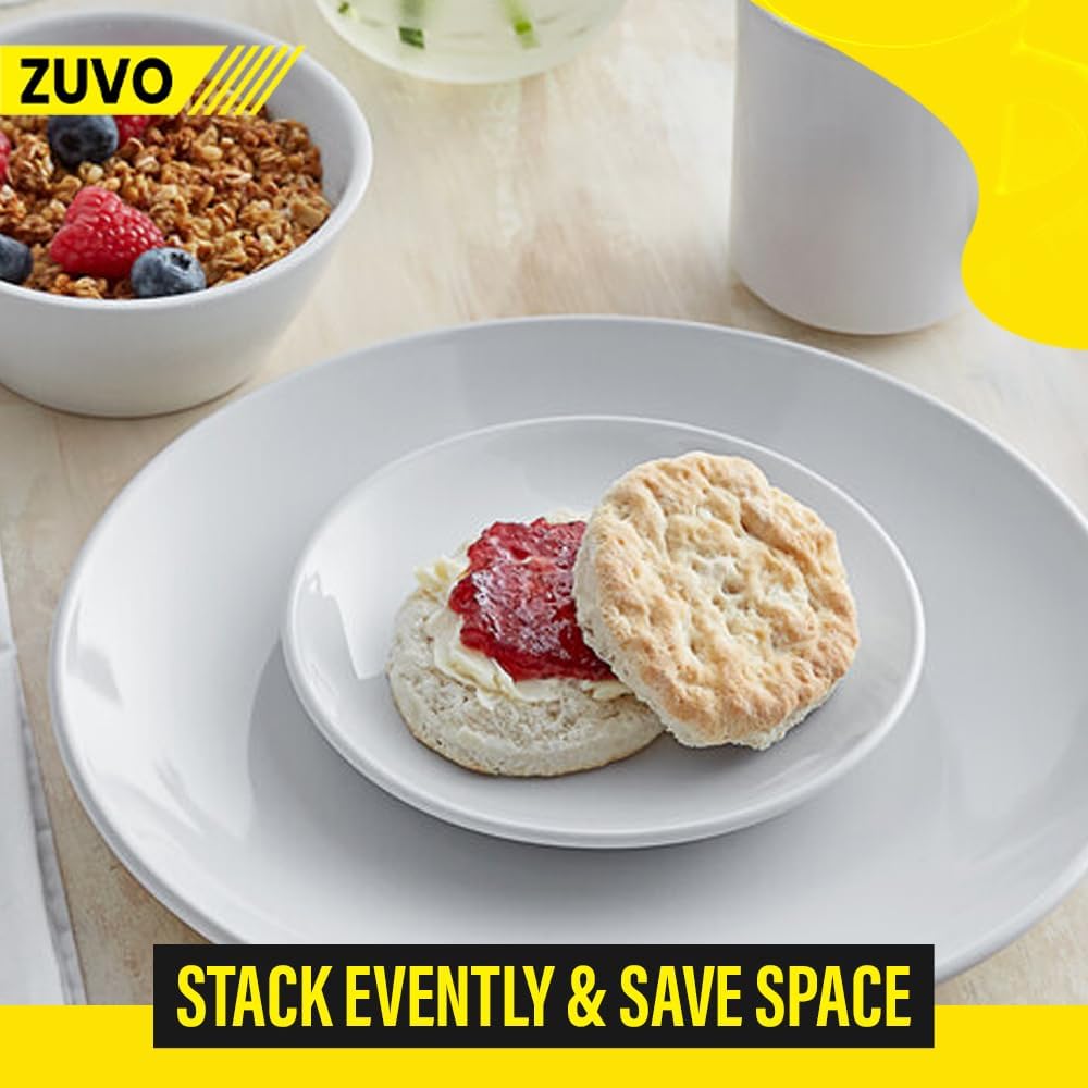 Zuvo White Porcelain Dinner Plates Set of 6 – 6 Inch Microwave Safe Coupe