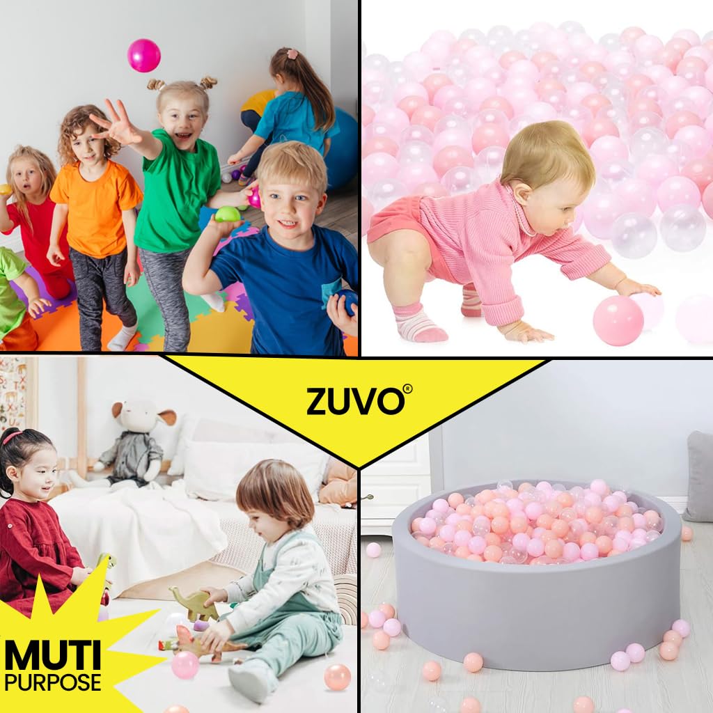 Ball Pit Balls 300 Pack Pink- Colorful Plastic Balls for Pool, Playing Area, Ball Pits - Crush Proof Small Baby Balls with Smooth Surface & No Sharp Edges - Baby Approved Play Balls Set by Zuvo