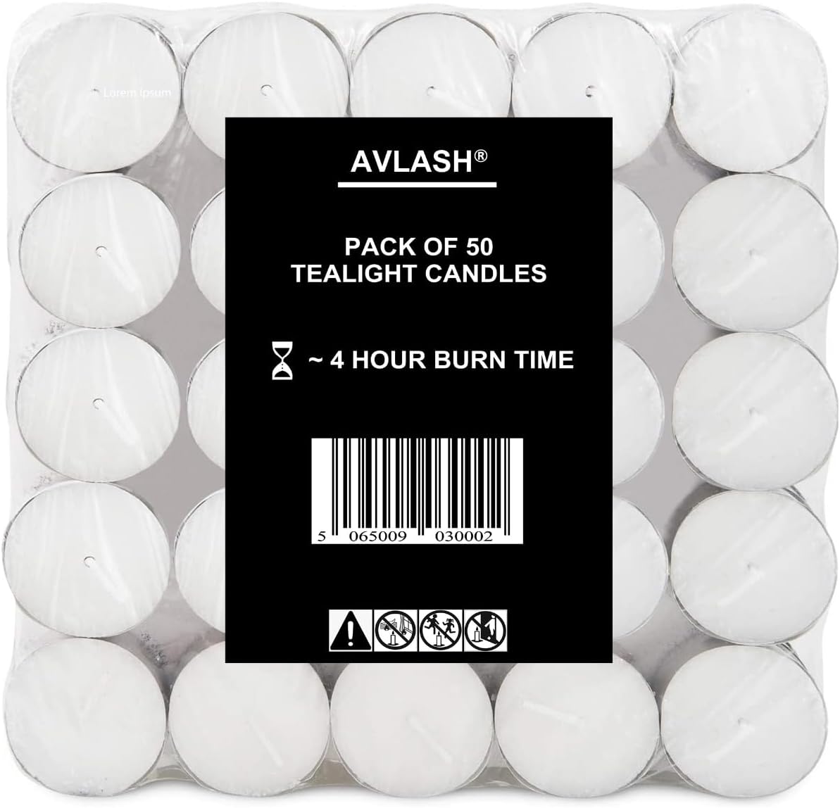 AVLASH Pack of 50 Unscented Tea Lights 4 Hour Burning Time Candles