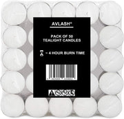 AVLASH Pack of 50 Unscented Tea Lights 4 Hour Burning Time Candles