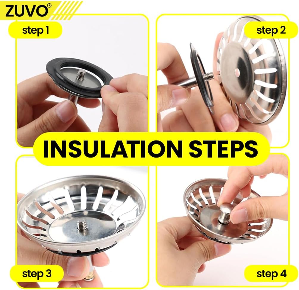 Sink Plug Replacement - 78 MM Kitchen Sink Strainer to Block Waste - Made with 304 Stainless Steel & Rust Free Sink Plug by Zuvo, Silver