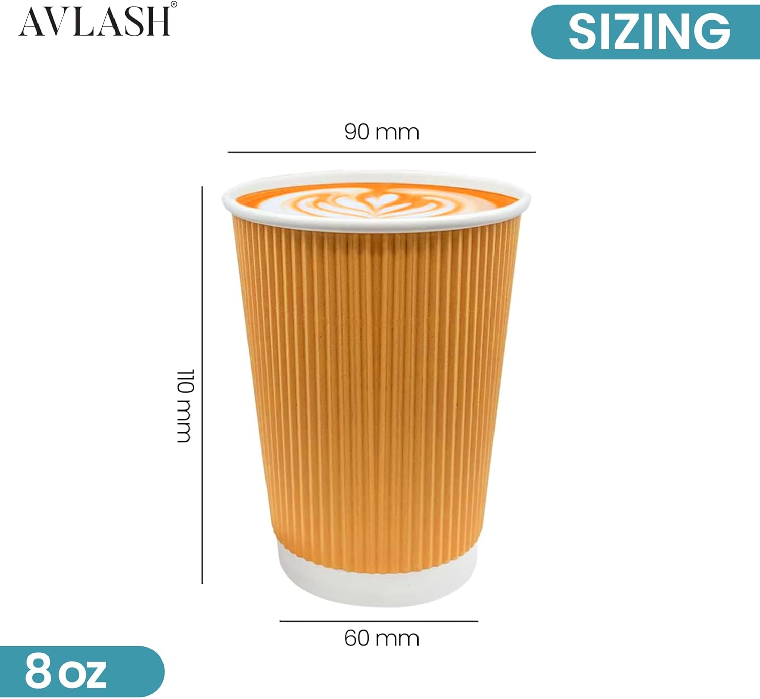 AVLASH Takeaway Coffee Cups with Lids 50 Pack 8oz Disposable Brown