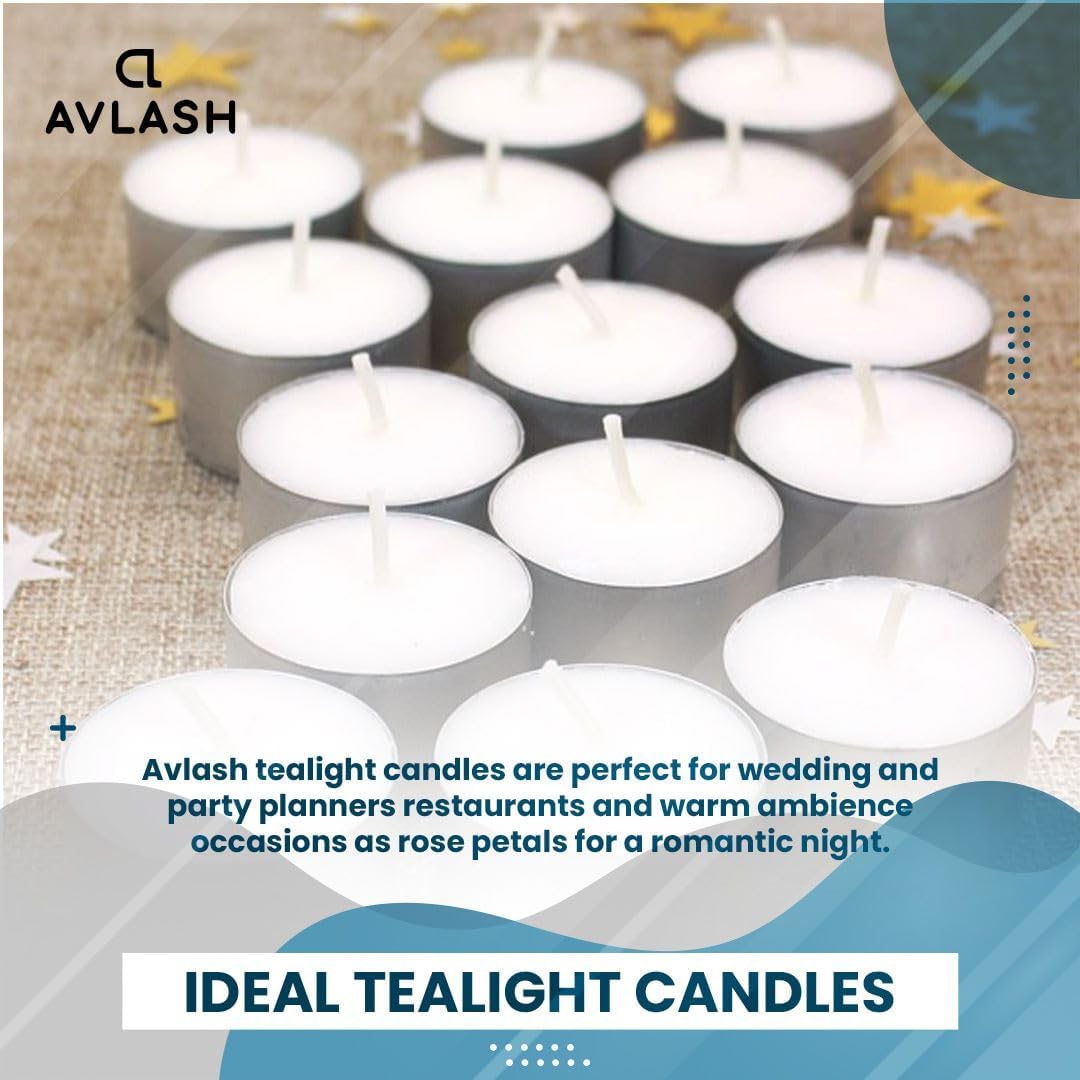 Avlash 8 Hour Tea Light Candles Pack of 50 Unscented Long Burn White