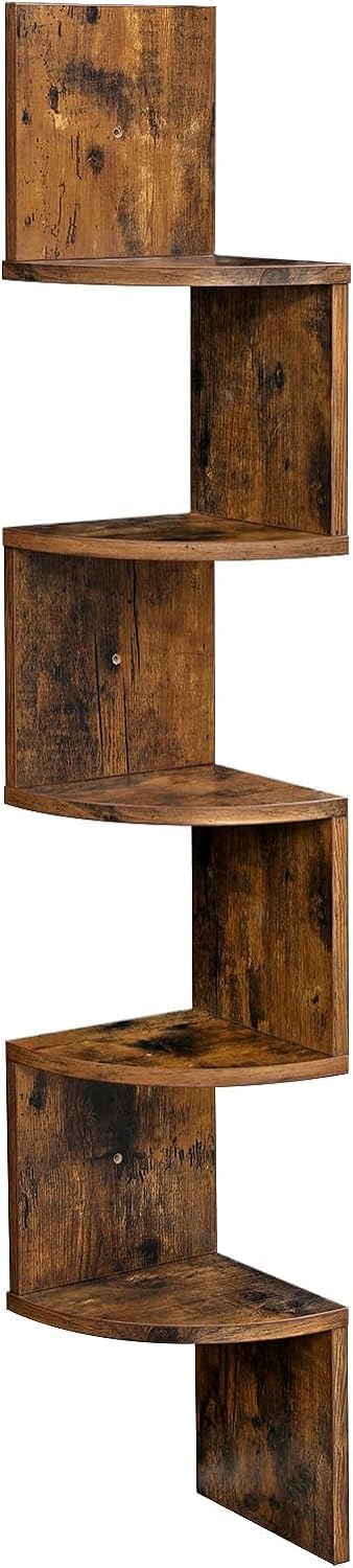 Zuvo Floating Corner Shelves 5 Tier Brown Zigzag Wall Mounted Bookshelf