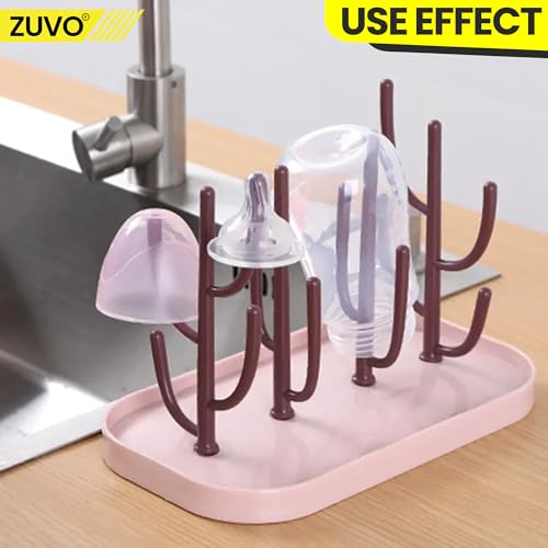 Zuvo Baby Bottle Drying Rack Pink – BPA Free Detachable Antler Style Holder