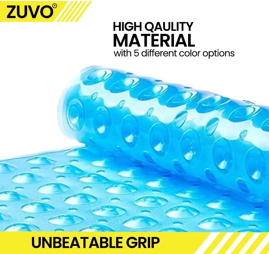 Zuvo Extra Long Non-Slip Bath Mat 100x40cm, Blue