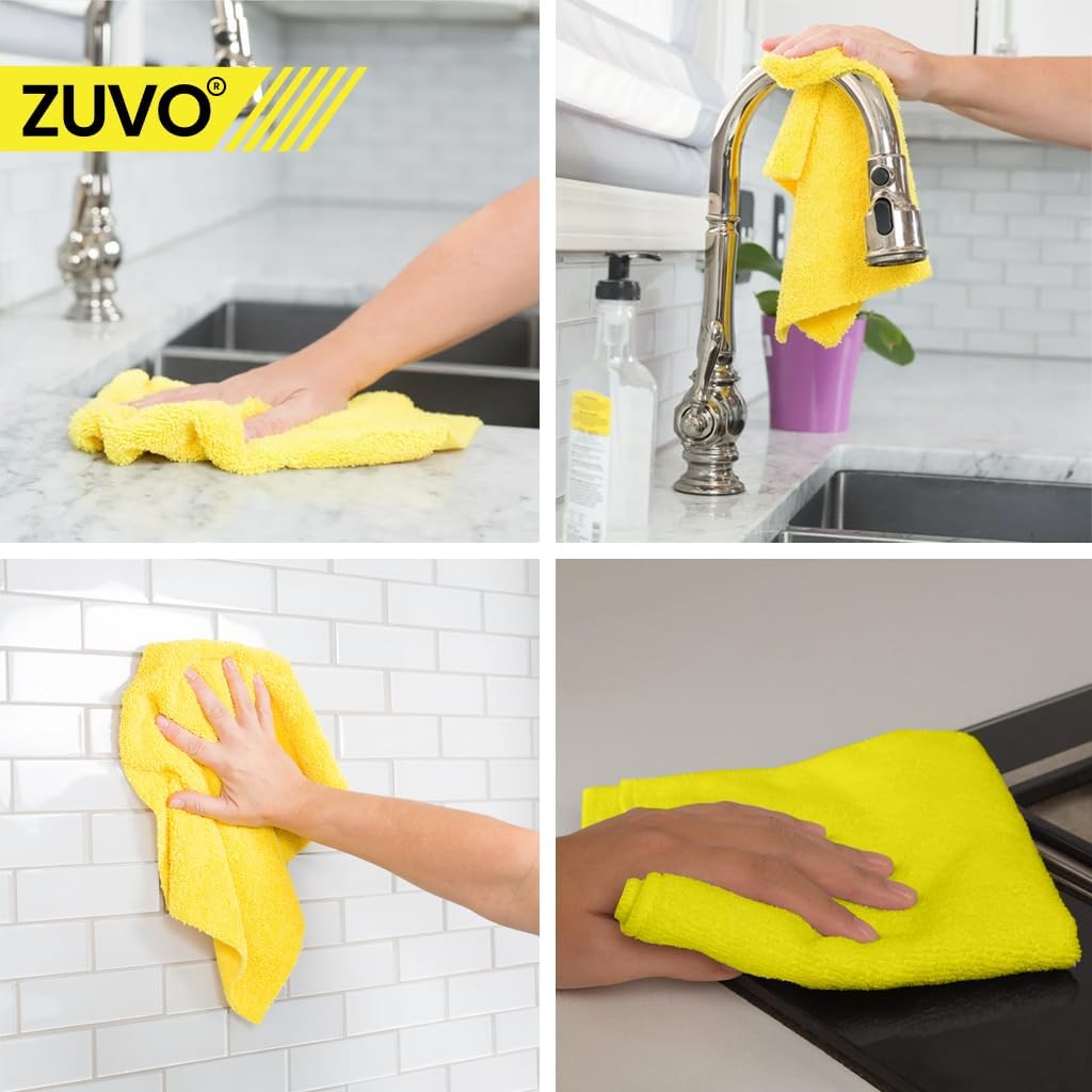 Zuvo Microfibre Cloths 12 Pack 32x32cm Yellow Lint Free Cleaning Rags