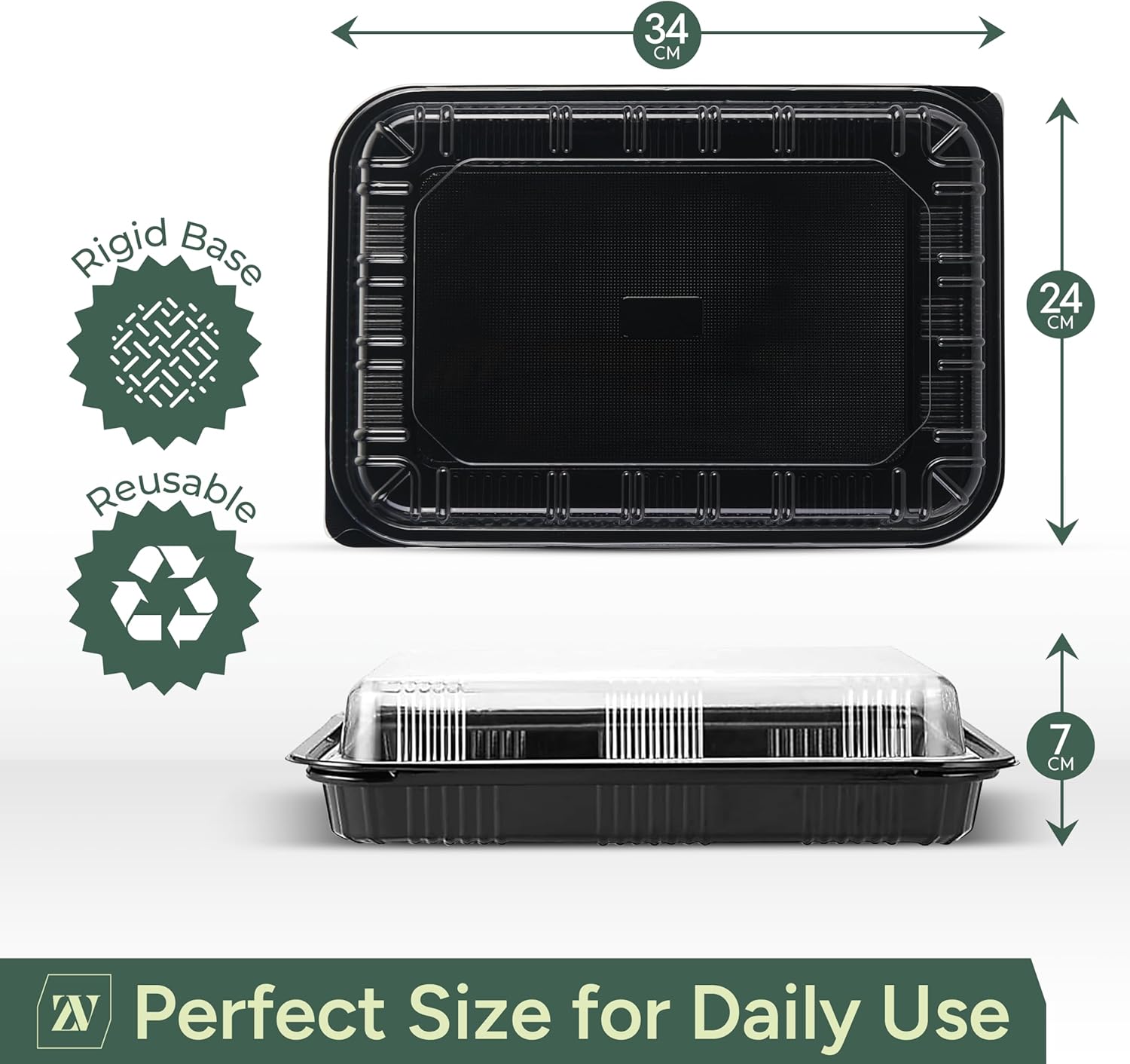Zuvo Reusable Party Food & Sandwich Platters 5 Pack – Trays with Lids 34x24cm