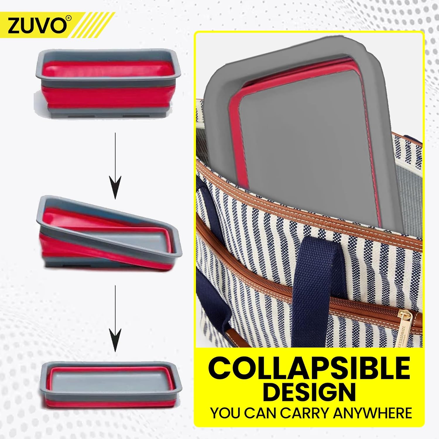 Zuvo Collapsible Washing Up Bowl 10L Foldable Sink Basin Red Grey