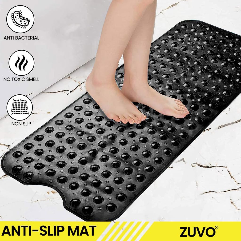 Zuvo Extra Long Non-Slip Bath Mat 100x40cm, Black