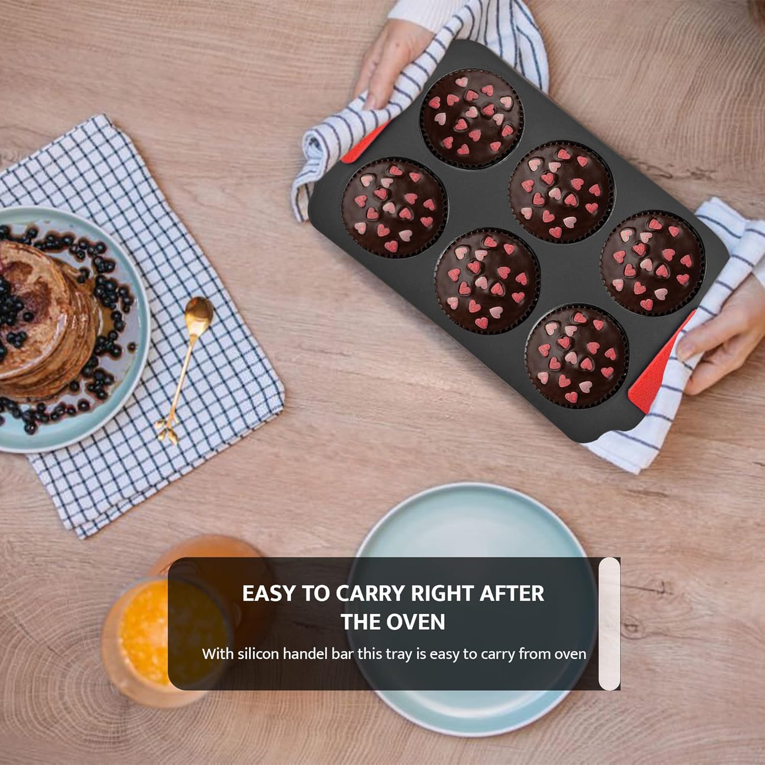 Zuvo Non-Stick 6 Cup Muffin Tray Silicone Handles Dishwasher Safe Bakeware