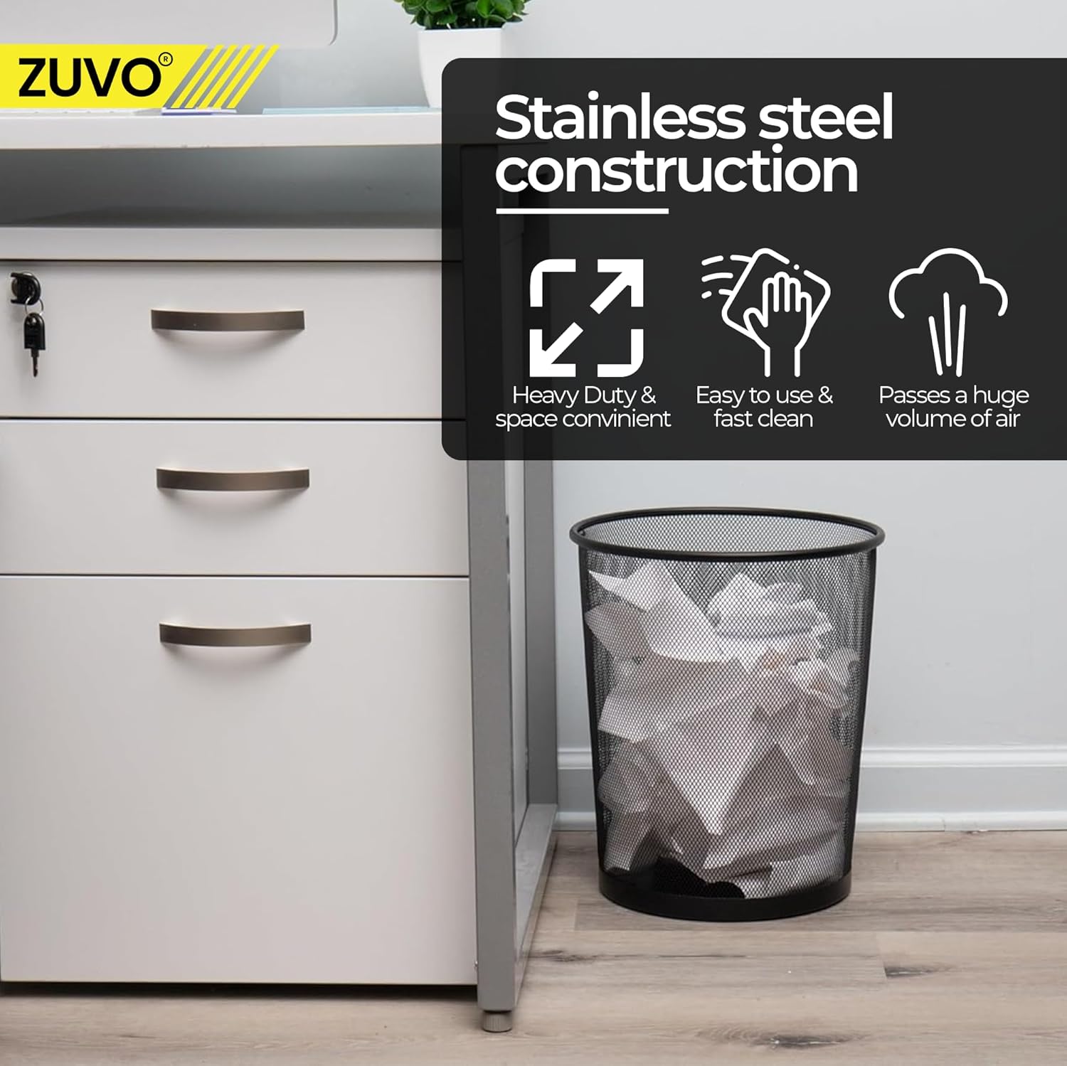 Zuvo Mesh Wastebasket Metal Wire Trash Can 4 Gallon, Black