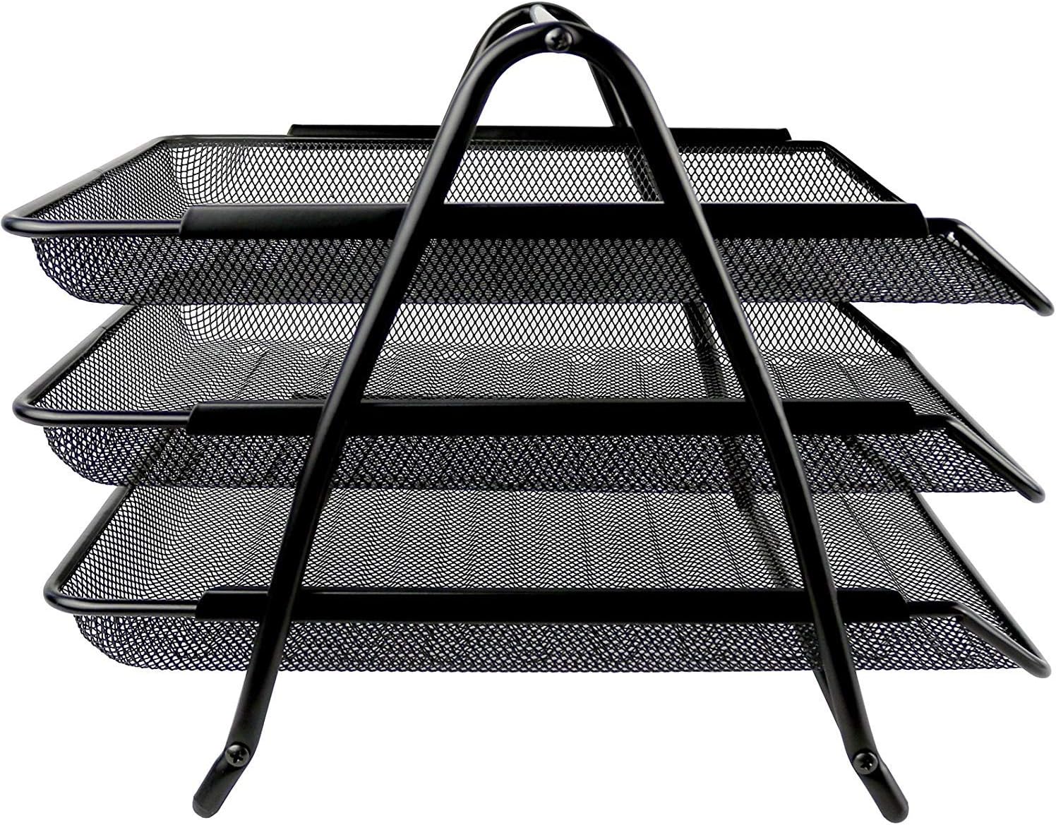 Zuvo Black Mesh Desk Organiser 3 Tier Letter Tray A4 Paper File Holder