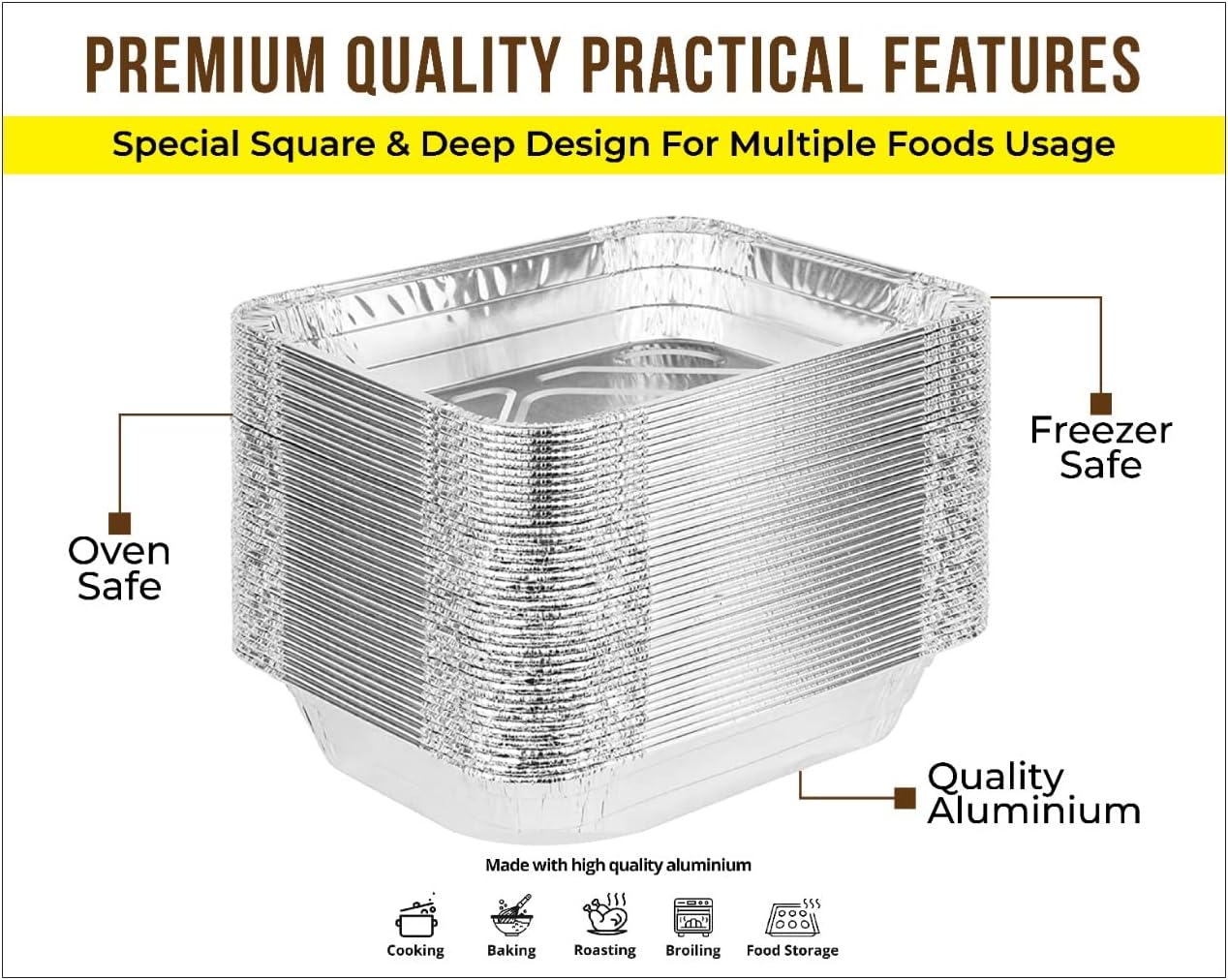 Zuvo 20 Pack Deep Aluminium Foil Trays with Paper Lids 22x22x8cm
