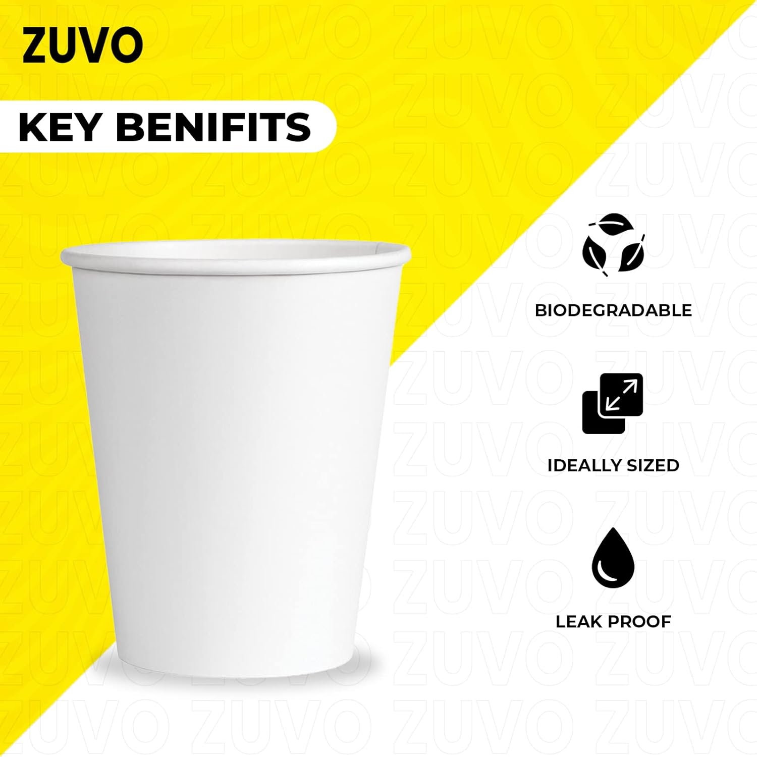 Zuvo Paper Cups 8oz 100-Pack White Single Wall Disposable