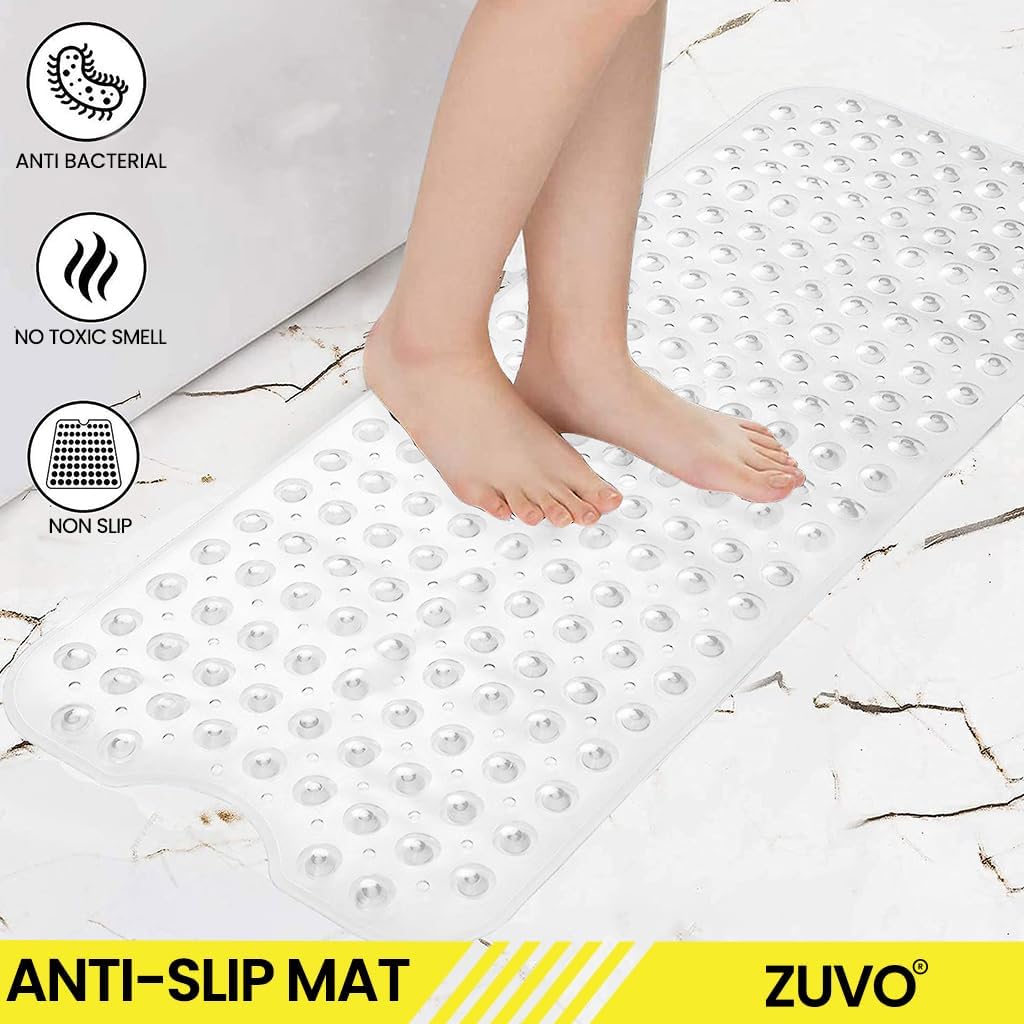 Zuvo Extra Long Non-Slip Bath Mat 100x40cm, Solid White