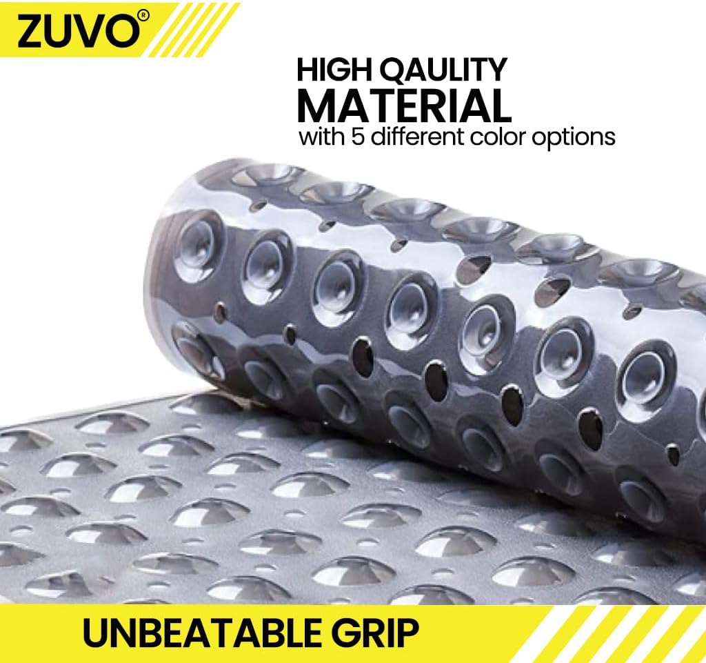 Zuvo Extra Long Non-Slip Bath Mat 100x40cm, Grey