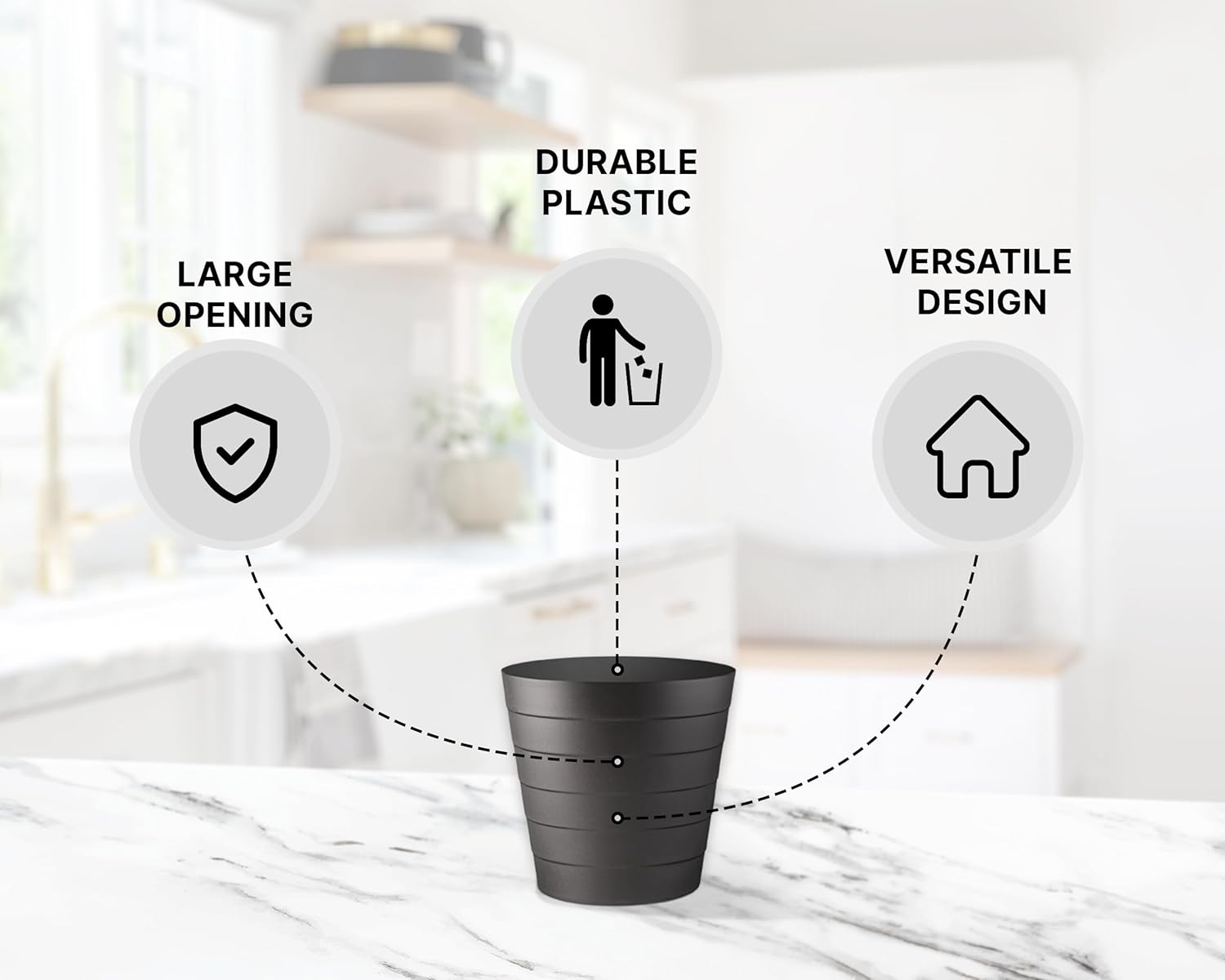 Zuvo Plastic Paper Bin 8L Shatter-Proof Wave Design, Black