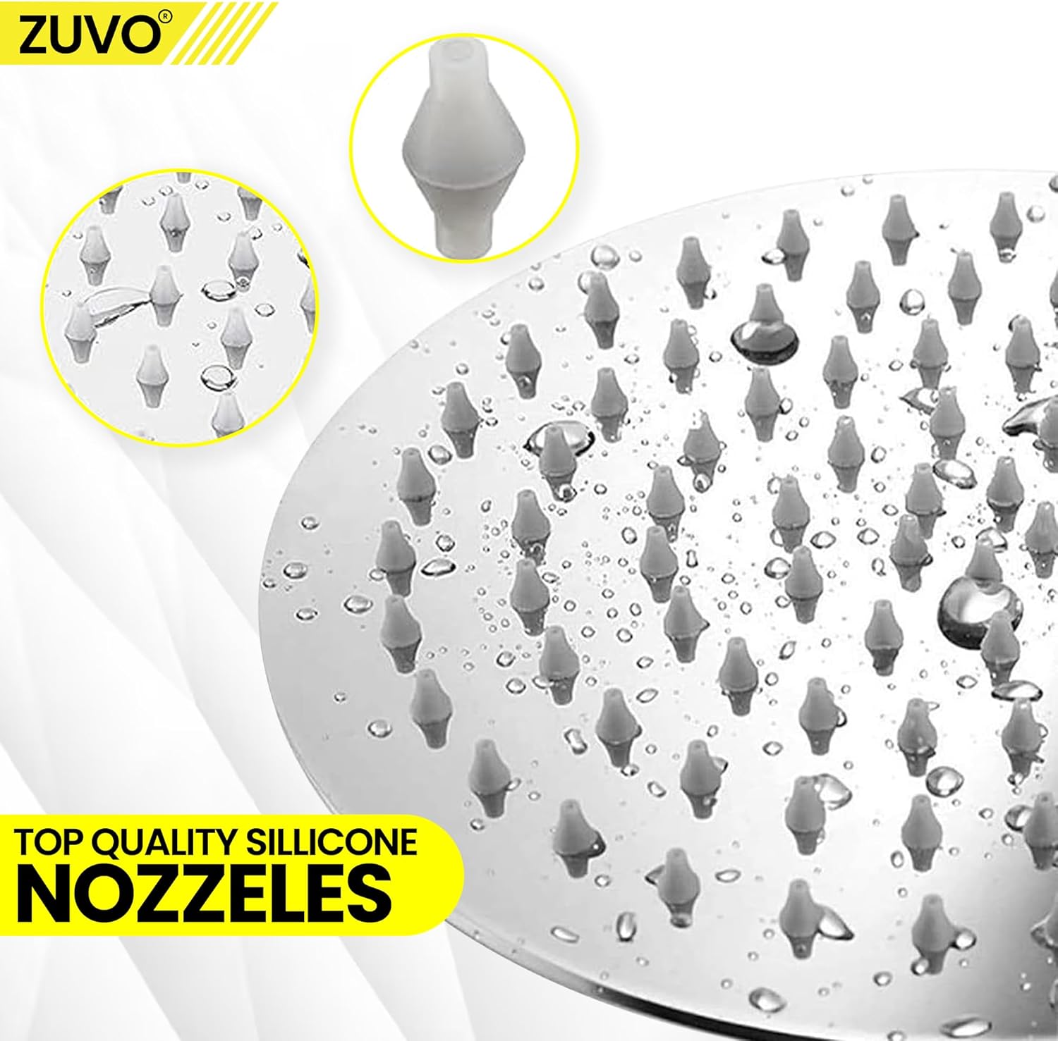 Zuvo 10 Inch Round Rainfall Shower Head 304 Stainless Steel High Pressure