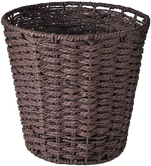 Zuvo Round Wicker Waste Paper Bin 25cm Rubbish Basket,Brown