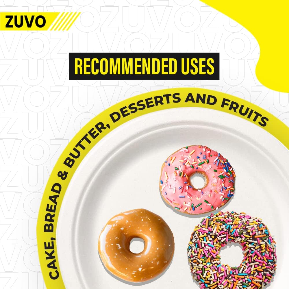 Zuvo 7 Inch Compostable Paper Plates 50 Pack – Eco Friendly Bagasse White
